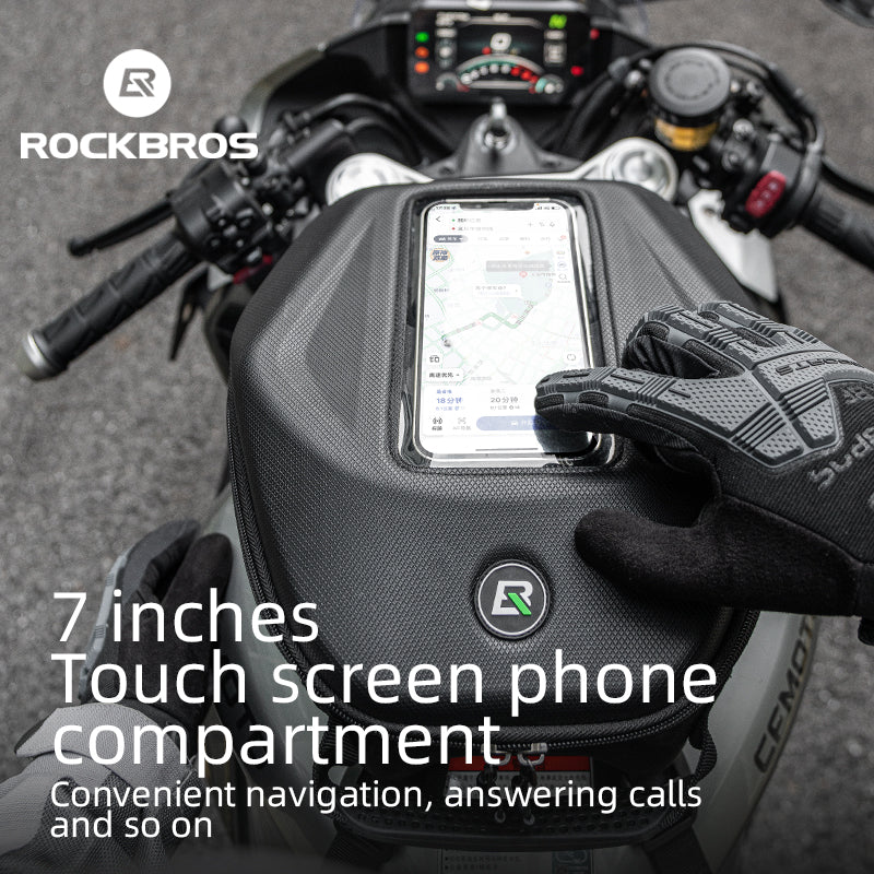 ROCKBROS Hard Shell Motorcycle Tank Bag Waterproof Saddle Motorcycle Bag Phone Pouch Universal Touch Screen Fit Cell Phone Under 7 Inch