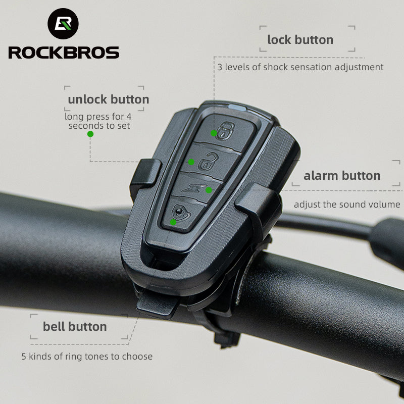 ROCKBROS Bike Alarm with Remote 115dB Wireless Anti-Theft Vibration Motorcycle Bicycle Alarm