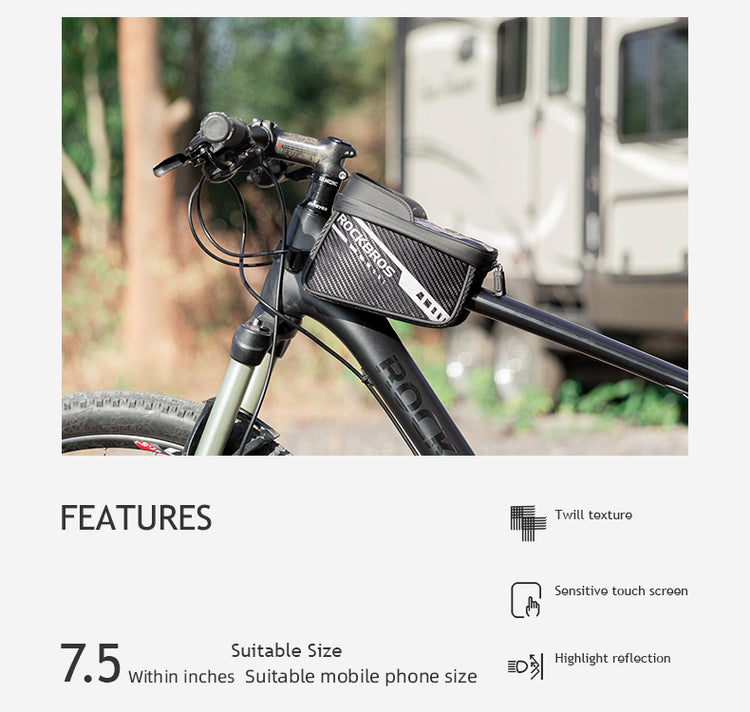ROCKBROS Double Zipper Bike Front Frame Bag: Top Tube Handlebar Phone Holder