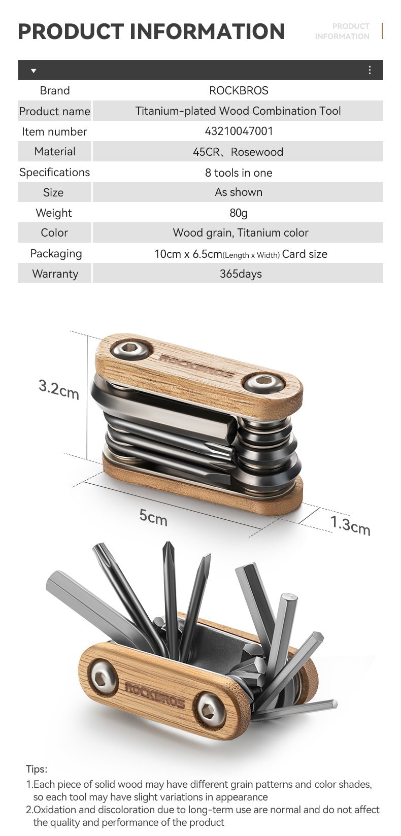 ROCKBROS 8-in-1 Multifunctional Portable Wooden Tool