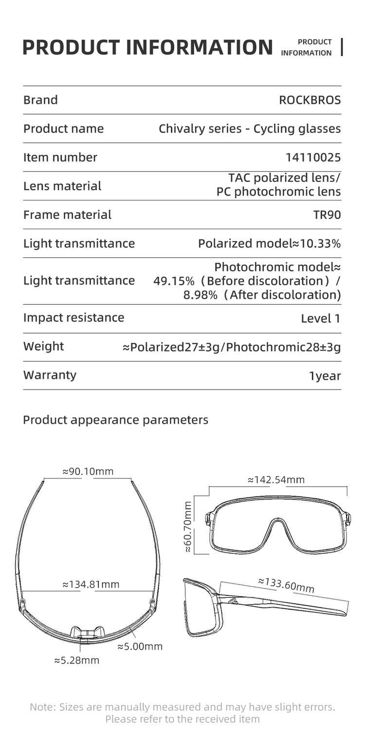 ROCKBROS Cycling Sunglasses Photochromic/Polarized Sports Glasses UV400