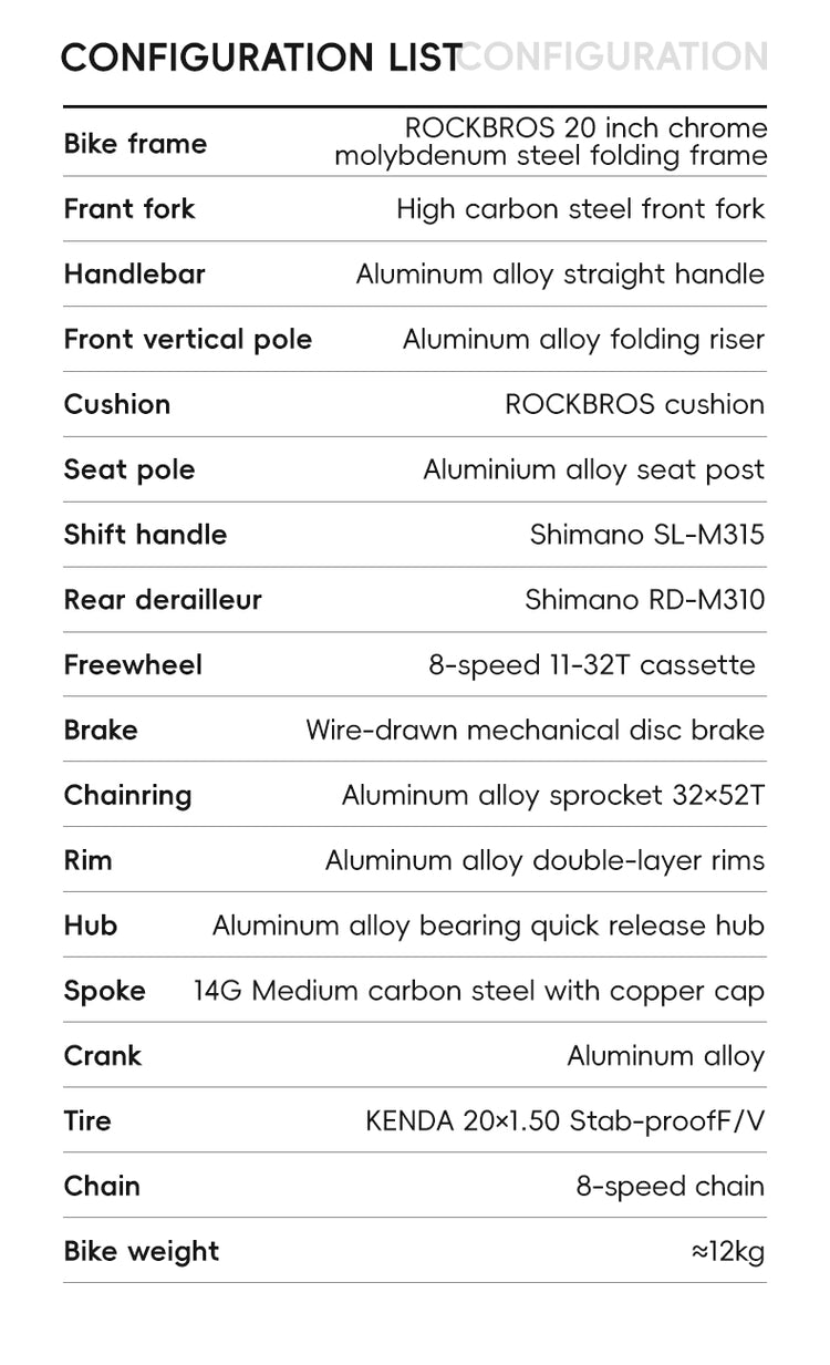 ROCKBROS VDS 20 Inch Folding Bike 8 Speed 11-32T Cassette Disc Brake
