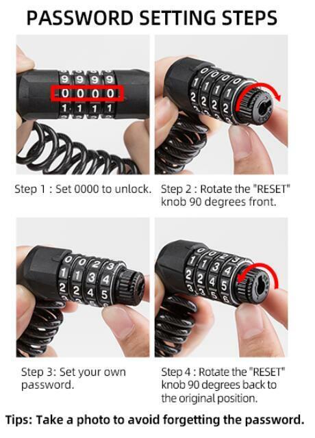 JIN Bicycle Cable Lock Bike Anti-theft Lock Mini 1.5m Bicycle Security Password