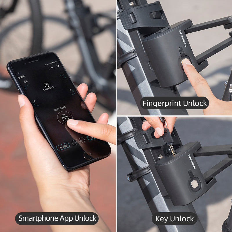 ROCKBROS Bicycle Lock Bike Smart Bluetooth Fingerprint Folding Locks MTB Waterproof Anti-Thief Manganese Steel Locks For Cycling