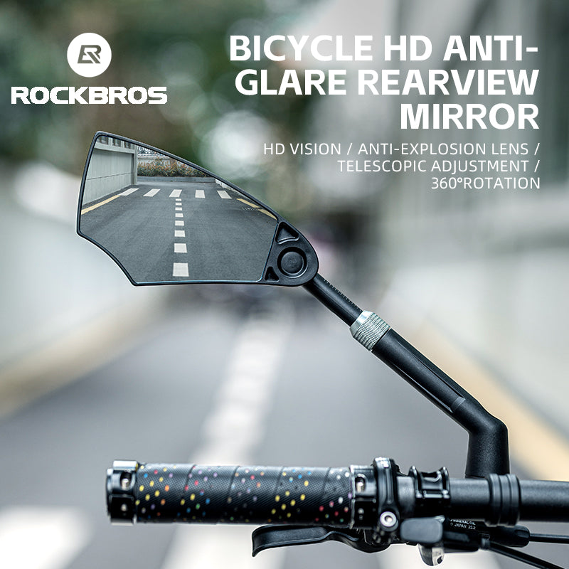 ROCKBROS Bike Mirror Adjustable Safe Rear View Mirror Anti-glare Lens Scratch Resistant Glass Lens 360 Degree Flat Rotation Bike Accessories Suitable For 21-24mm Handlebar