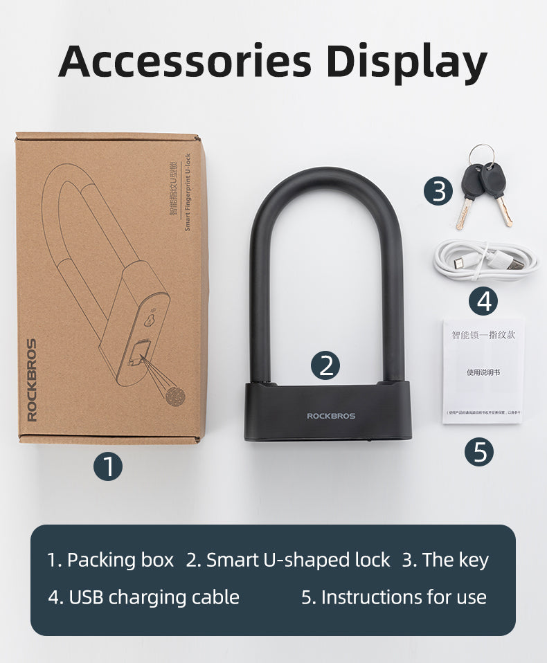 ROCKBROS Bike Lock Smart Fingerprint Key MTB Motor Key USB Repetitive