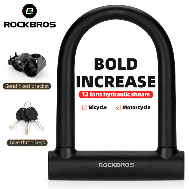ROCKBROS Cycling Bicycle U Lock Anti-Theft Security Bike Cable Lock 3 Keys