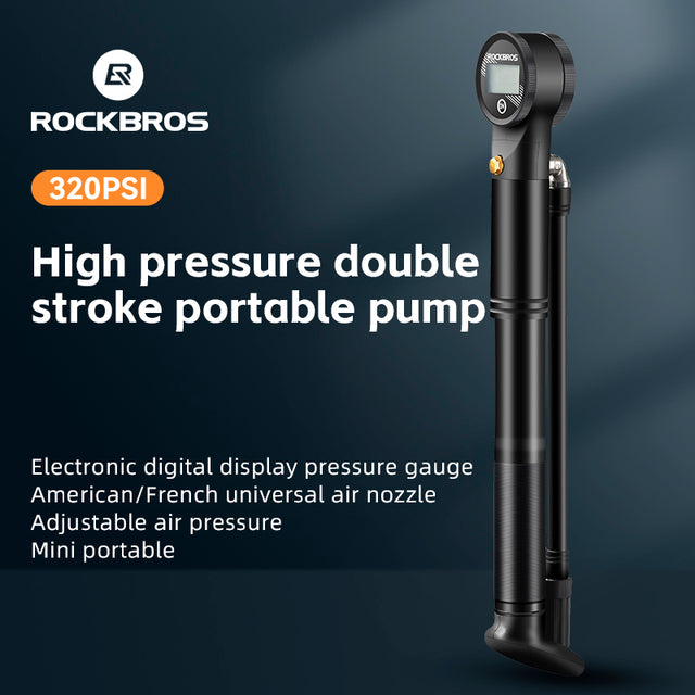 ROCKBROS Bicycle Bike Air Pump With Digital Gauge 320PSI High Pressure Presta/Schrader Valve