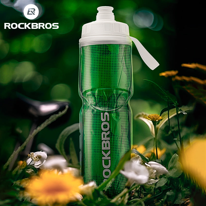 ROCKBROS Insulated Bike Water Bottles Keep Water Cool Leak-Proof Bicycle Water Bottle with Handle Cycling Water Bottle Easy to Squeeze