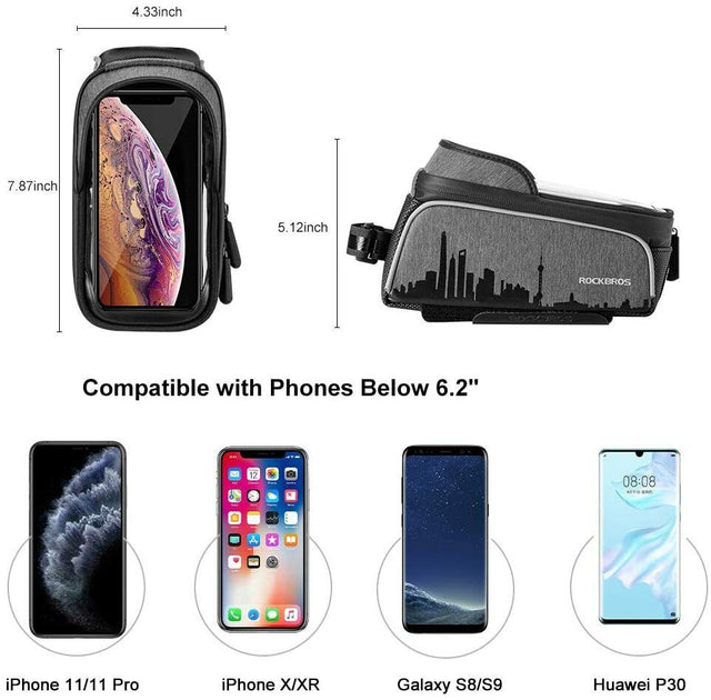 ROCKBROS Mobile Phone Bag Bike Bicycle Cycling Frame Bag Waterproof Touch Screen Fit 6.5in