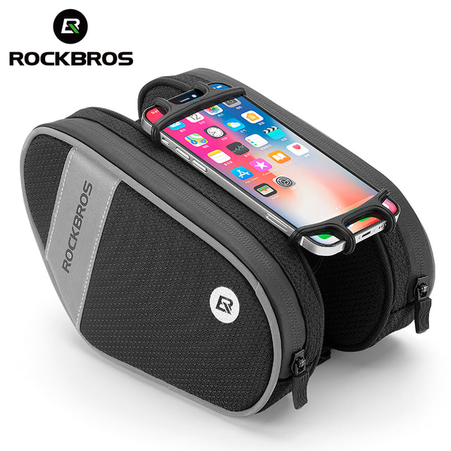 ROCKBROS Bike Front Frame Handlebar Phone Mount Bag Bicycle Top Tube Bag Waterproof Cycling Accessories Bike Pouch with 360° Rotation Phone Holder Fit Smartphone Below 6.7''