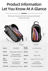 ROCKBROS Mobile Phone Bag Bike Bicycle Cycling Frame Bag Waterproof Touch Screen Fit 6.5in