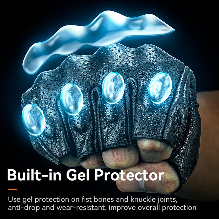 ROCKBROS Motorcycle Riding Gloves Fingerless Leather Shockproof Breathable Non-Slip