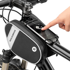 ROCKBROS Bike Front Frame Handlebar Phone Mount Bag Bicycle Top Tube Bag Waterproof Cycling Accessories Bike Pouch with 360° Rotation Phone Holder Fit Smartphone Below 6.7''