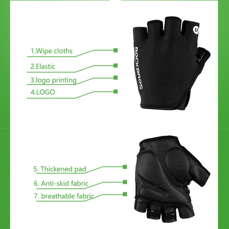 ROCKBROS Bicycle Cycling Gloves Fingerless Shockproof Breathable Leather Gloves