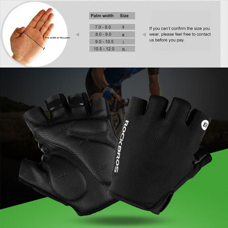 ROCKBROS Bicycle Cycling Gloves Fingerless Shockproof Breathable Leather Gloves