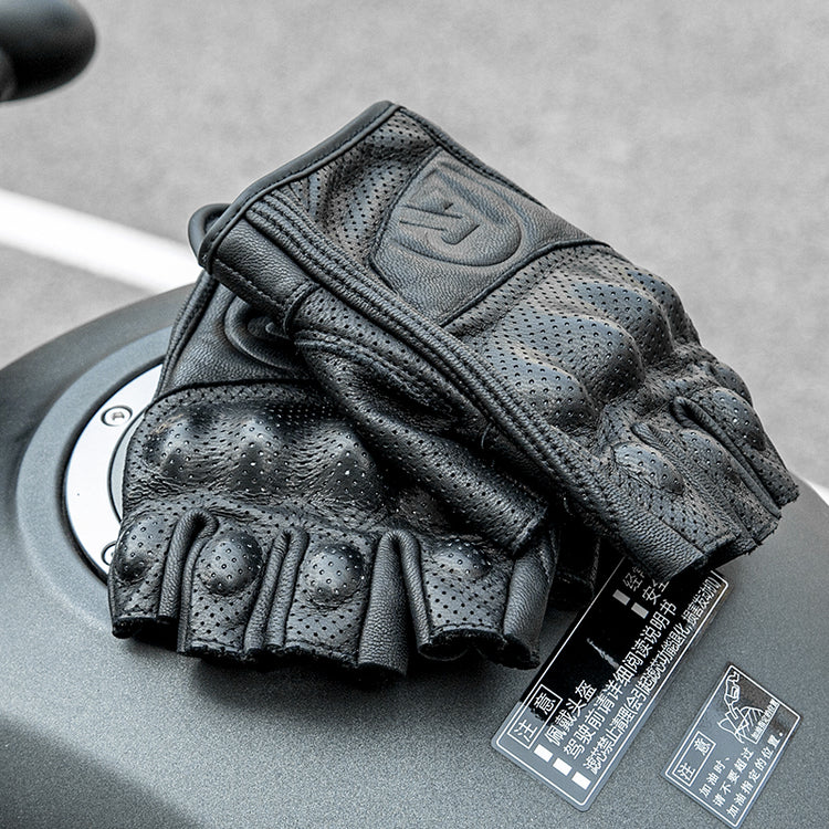 ROCKBROS Motorcycle Riding Gloves Fingerless Leather Shockproof Breathable Non-Slip