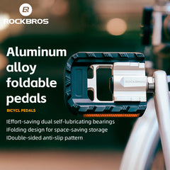 ROCKBROS Foldable Bicycle Pedals MTB Bike Cycling Flat Platform Pedals Reflective Aluminium 9/16''