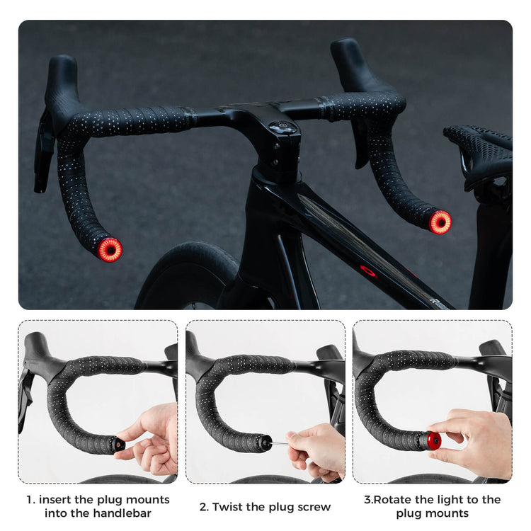 ROCKBROS R0 Smart Brake-Sensing Waterproof Tail Handle Plug Light with Auto Sync, designed for enhanced safety and visibility during cycling.