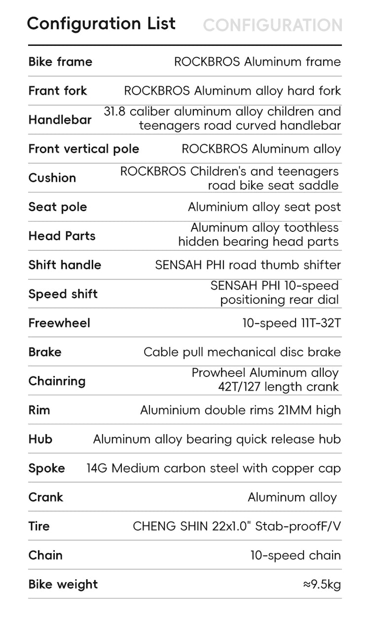 all-groups ROCKBROS TEEN-W22H Road Bike For Kids Teens Shimano 10 Speed Curved Handlebar Aluminum Alloy