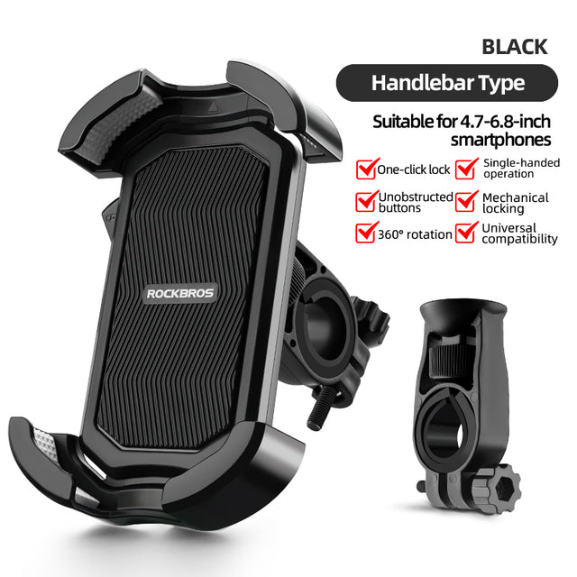 ROCKBROS 360° Rotatable Motorcycle Bike Phone Holder 4.7-6.8Inch Shockproof Cycling Cellphone Mount