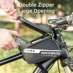 ROCKBROS Bike Front Frame Bag Double Zipper Bicycle Top Tube Handlebar Phone Bag