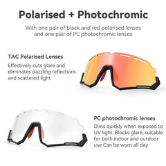ROCKBROS Cycling Glasses Polarized Photochromic Sunglasses Riding Goggles 2 Lens