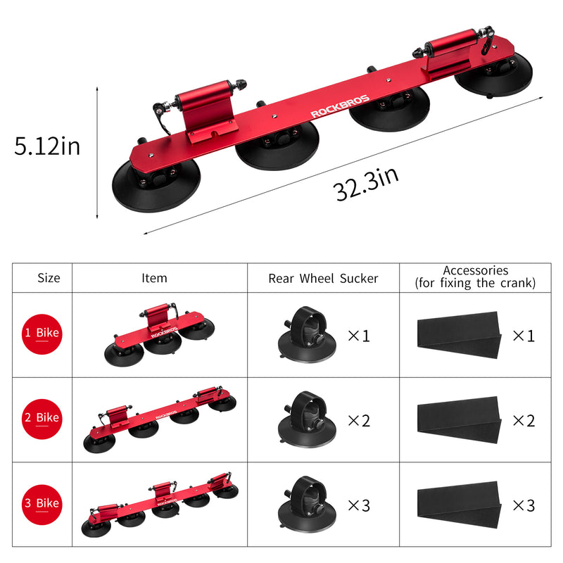 Rockbros-Car Roof Aluminium Alloy Suction Cup Bike Carrier for 2 Bike-RED