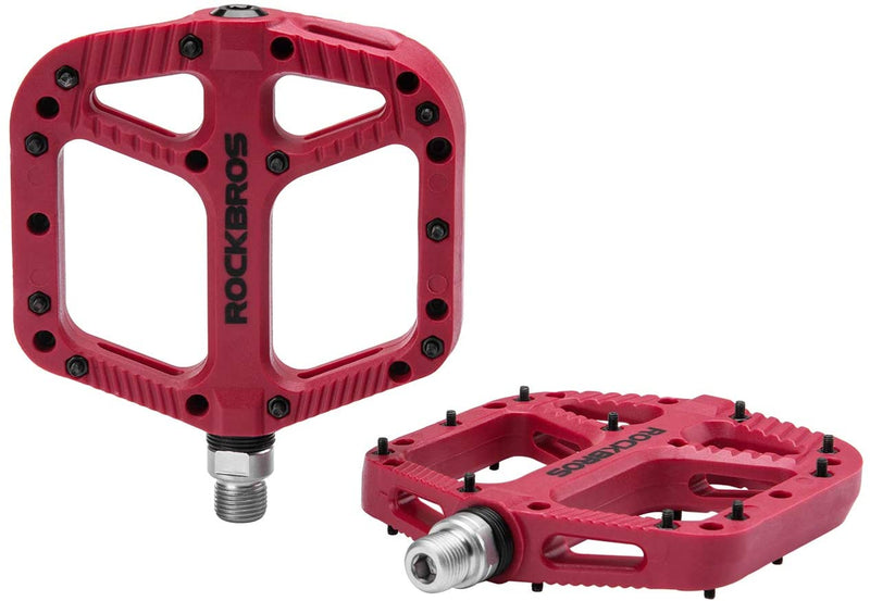 Rockbros-Extra Large Mountain Bike Pedals Nylon Composite Bearing 9/16"(1 Pair)-RED