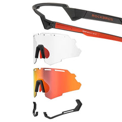 ROCKBROS Cycling Glasses Polarized Photochromic Sunglasses Riding Goggles 2 Lens