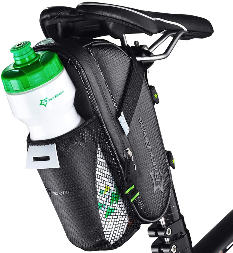 Rockbros-Bike Saddle Bags with Water Bottle Pouch Waterproof Bike Rear Seat Bags Black 1.6L
