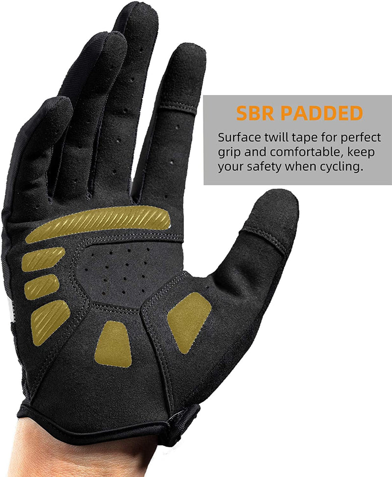 Rockbros- Bike Gloves Mens Cycling Gloves Touch Screen Anti-Slip MTB Road Biking Gloves Breathable Full Finger Bicycle Gloves for Outdoor Sports
