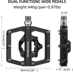 ROCKBROS Multi-Function Clipless Flat Bike Pedals in Black (Pair)