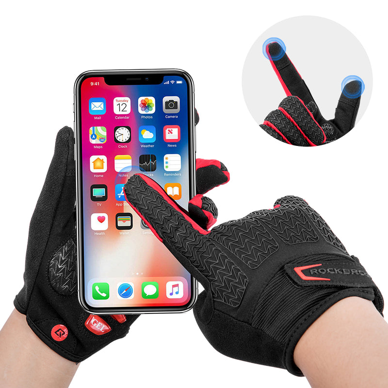 Rockbros-Cycling Gloves for Men Women Full Finger with Gel Padded Shock Absorbing, Touch Screen Anti Slip