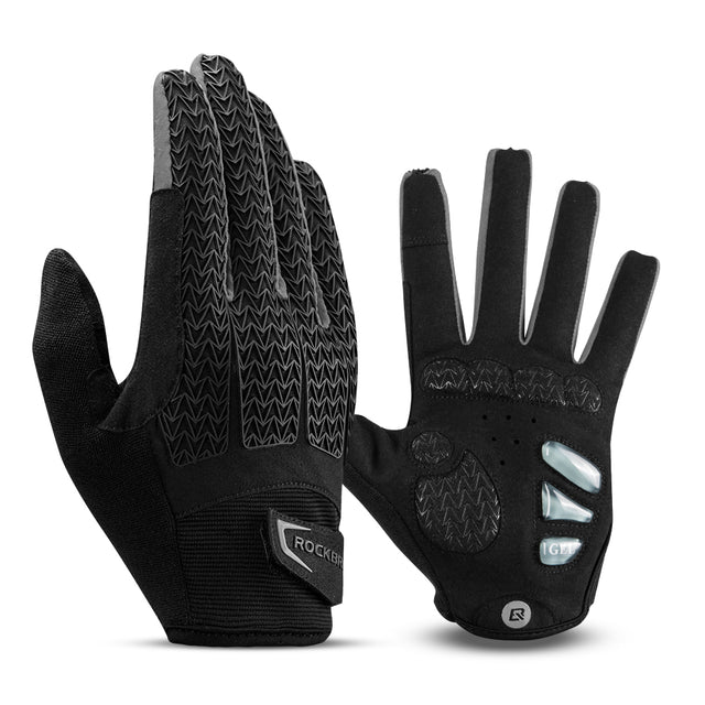 Rockbros-Cycling Gloves for Men Women Full Finger with Touch Screen Anti Slip Color Gray