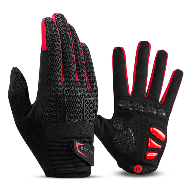Rockbros-Cycling Gloves for Men Women Full Finger with Touch Screen Anti Slip Color Red